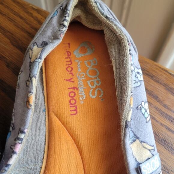 Size 9 Bobs Skechers Gray Dog Print Memory Foam Canvas Ballet Flats - Picture 5 of 7